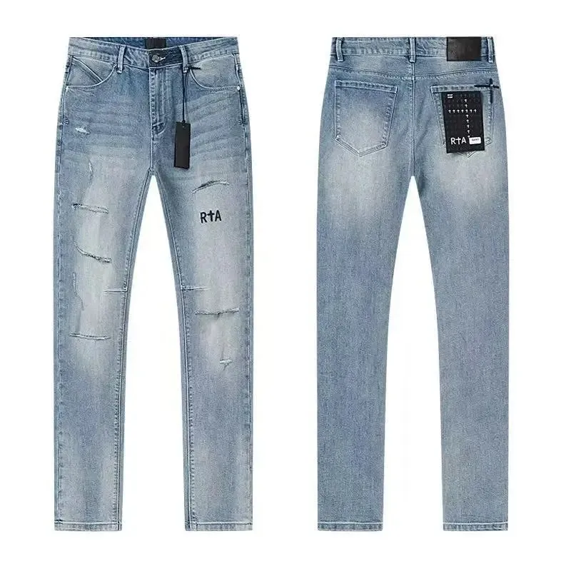 2026 RTA Men's Slim Fit Jeans Collection Distressed Ripped Paint Splatter Studded Patch Vintage Washed Streetwear Fashion Pants