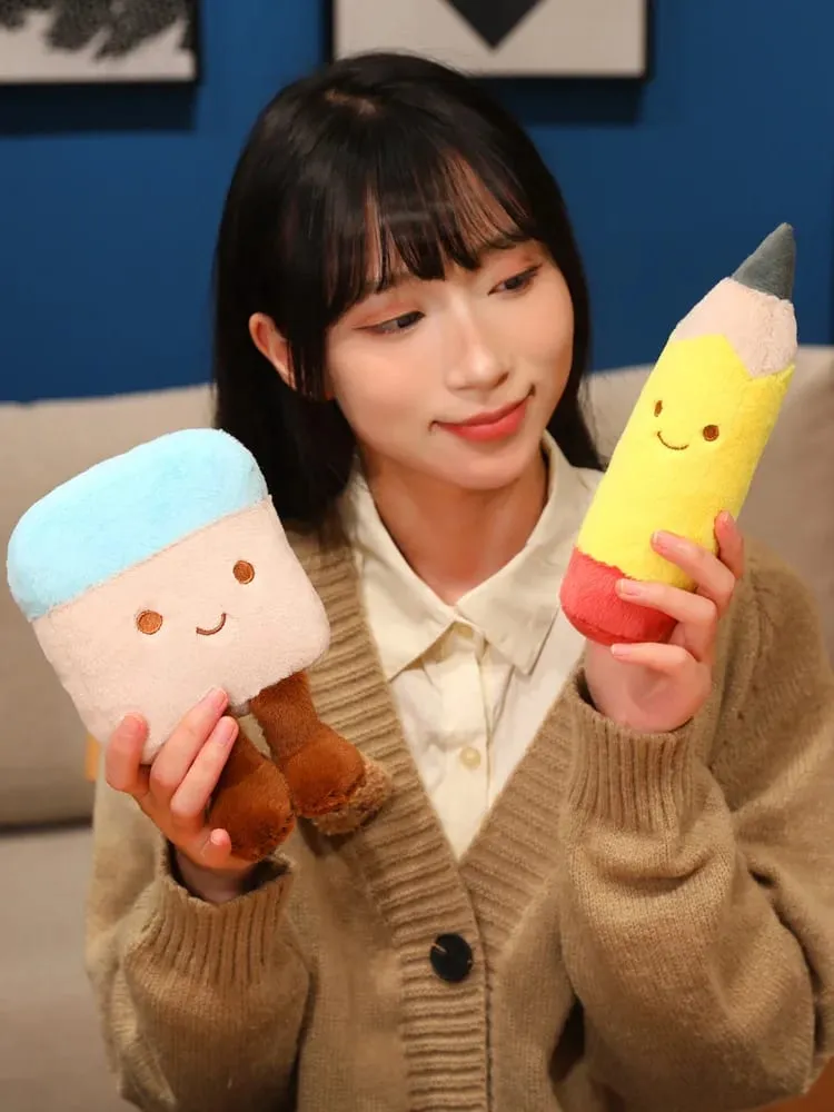 13/20cm Pencil Case Stationery Plush Humanoid Toy Stuffed Kawaii Eraser Ruler Doll Pendant with Loop Plushie Decor for Bag