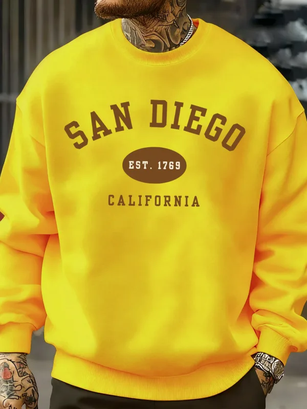 San Diego California Letter Printed Men Pullover Sweatshirts Soft Fleece Sweatshirt Crewneck Casual Clothes Oversized Streetwear — image 15