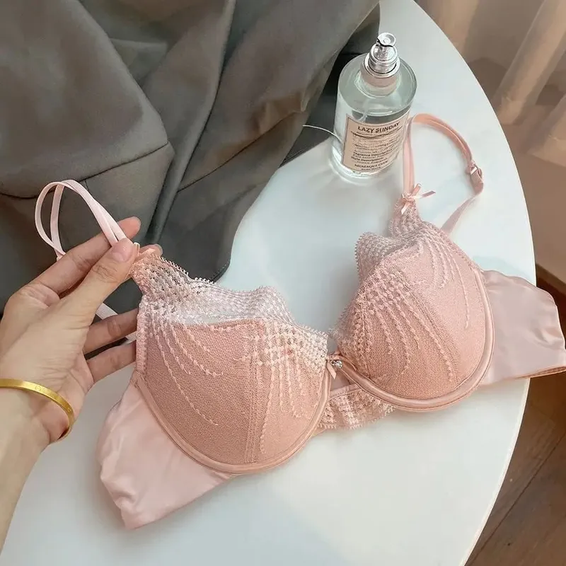 Ladies Lace Lingerie Set Pure Desire Aesthetic Deep V Thin Straps Thin Cup Soft Underwire Push‑Up Bra Underpants S-XL — image 11