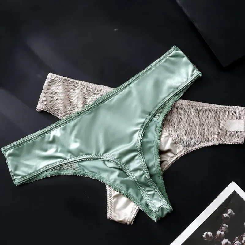 Men's Thong Underwear Made of 81.7% Polyester 18.3% Spandex Ice Silk Blend with Lace Trim and 3D Bulge Pouch Solid G String — image 8