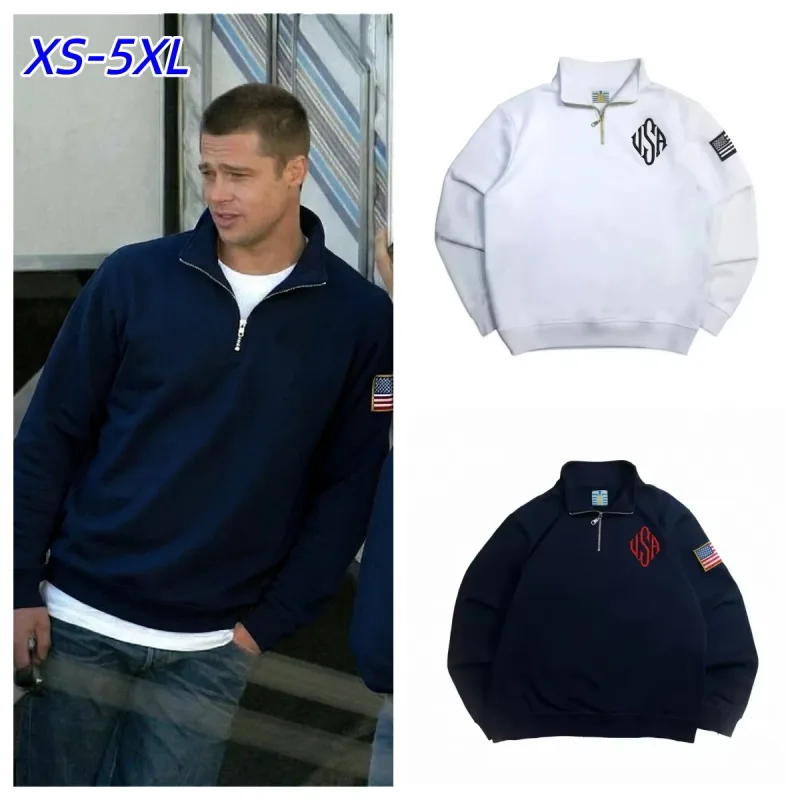 Pitt Y2K Retro Sweatshirt Sleeve Embroidery US Flag Stand Collar Quarterzip Pullover Niche Streetwear Unisex Oversized Tops — image 3