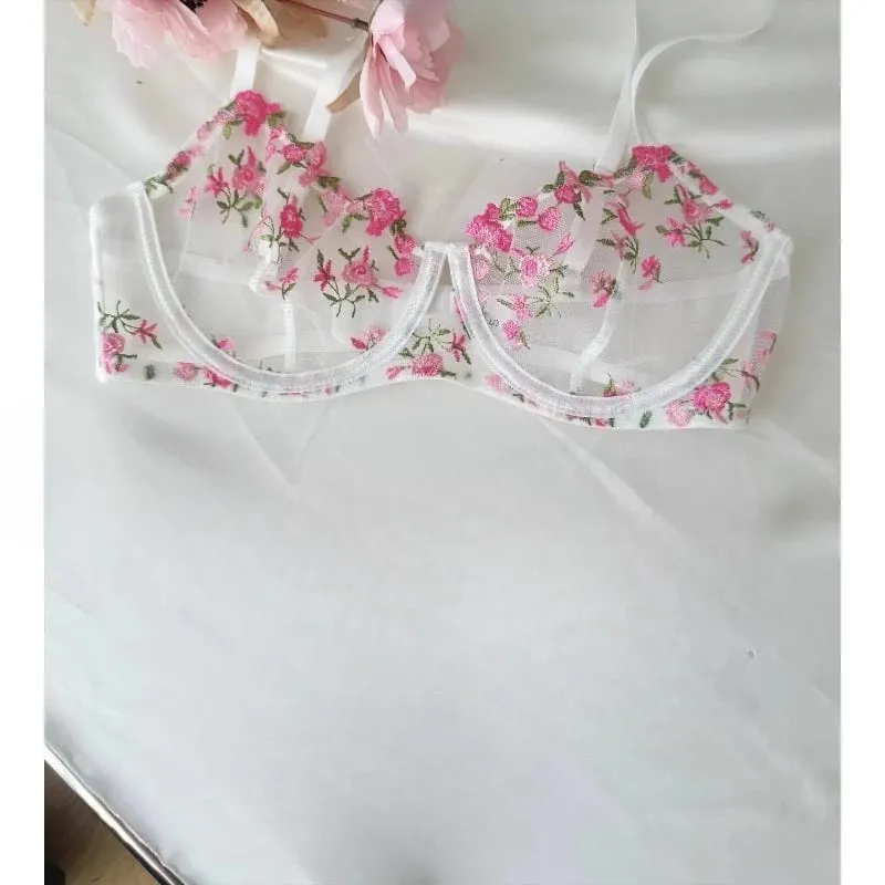 Korean Hot Lace Bra Set Floral Embroidery Transparent Mesh Ultra Thin Big Bust Modest Summer Ladies Daily Wear Underwear 32-38 — image 10