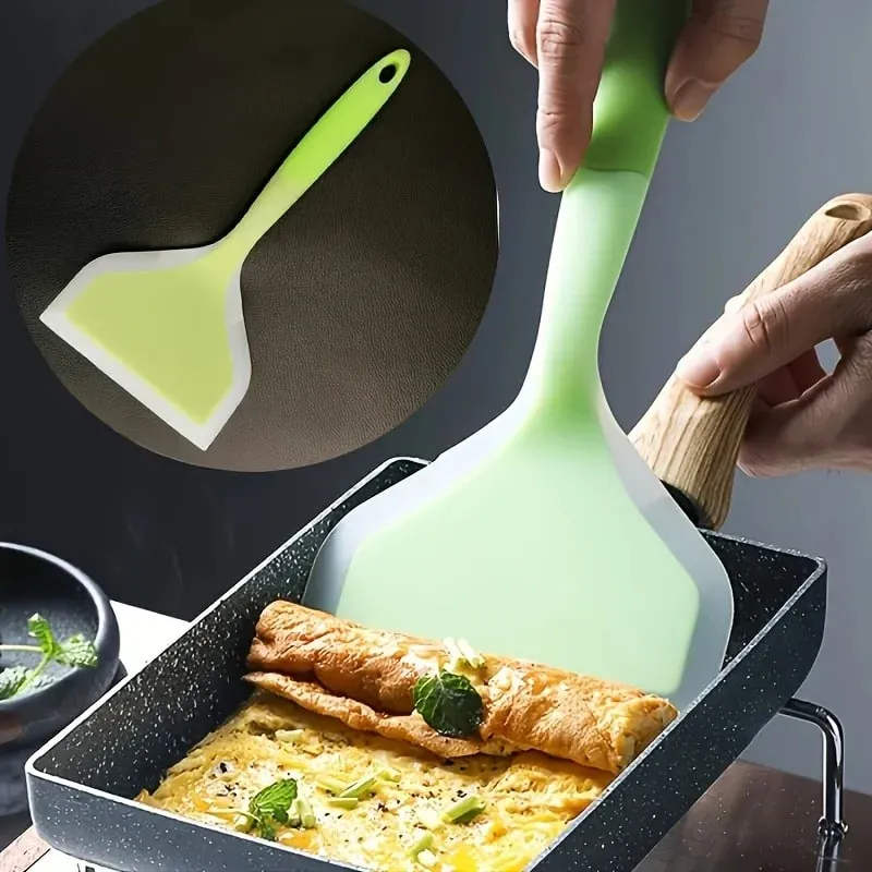 Silicone Spatula Household Egg Roll Spatula Heat-Resistant Non Stick Cooking Beef Meat Pancakes Kitchen Scrape Wide Pizza Shovel — image 2