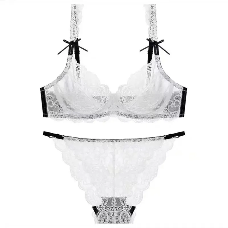 Romantic Atmosphere Lace Minimizer Bra Ultra Thin Sponge Free Wirefree Women Seamless Full Coverage Bust Push Up Set BANERDANNI — image 5