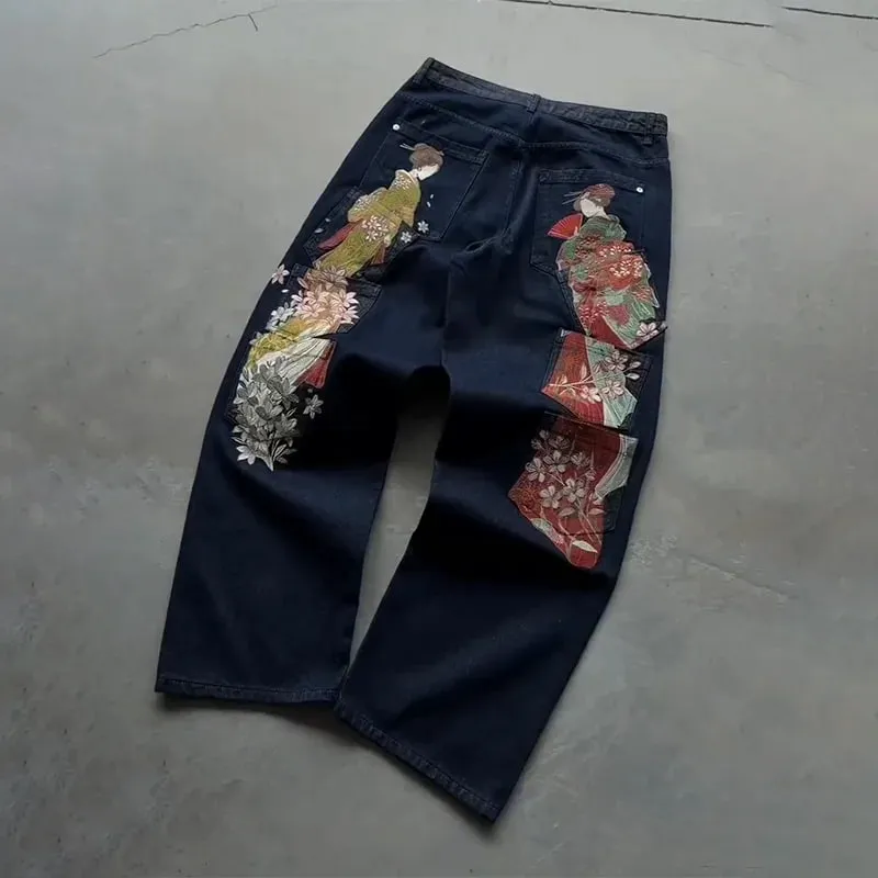 Y2K Baggy Jeans men vintage Embroidered high quality denim fabric American style jeans Gothic streetwear Hip Hop wide leg pants — image 2