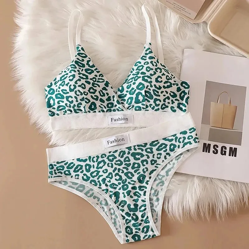 1/3Pcs Seamless Bra Set Low Waist Panties Leopard Bralette Sexy Lingerie Set Vneck Sport Brassiere Female Cotton Underwear — image 7
