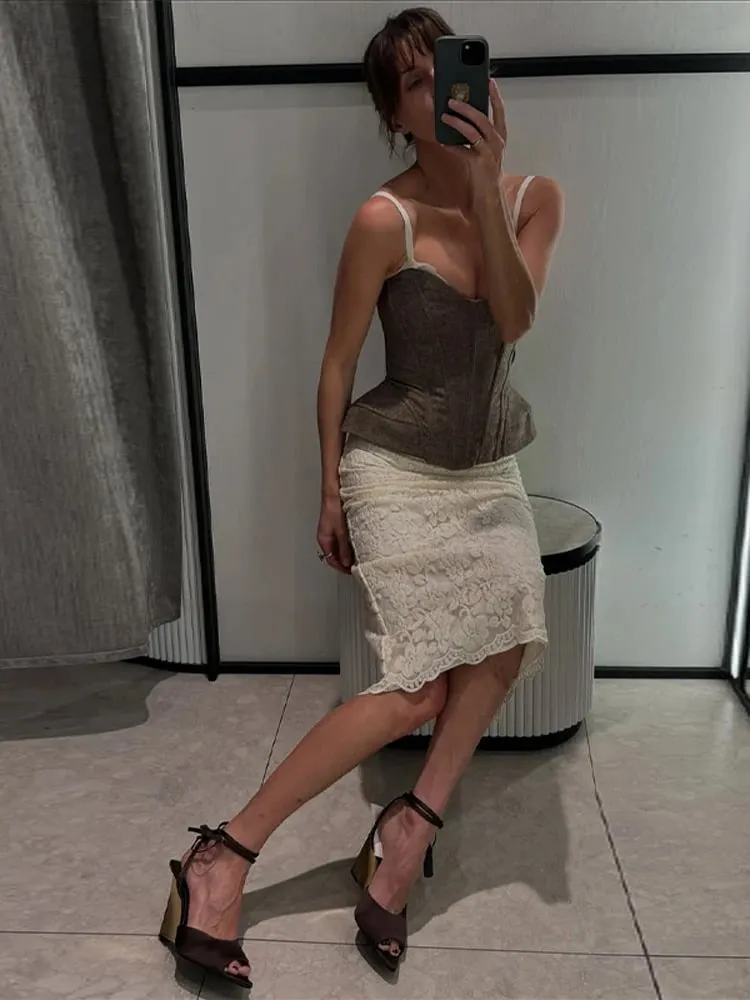 Sexy Women's Tank Halter Lace V-neck Sleeveless Backless Solid Female Slim Tanks 2025 Summer Autumn New Street Fashion Lady Top — image 5