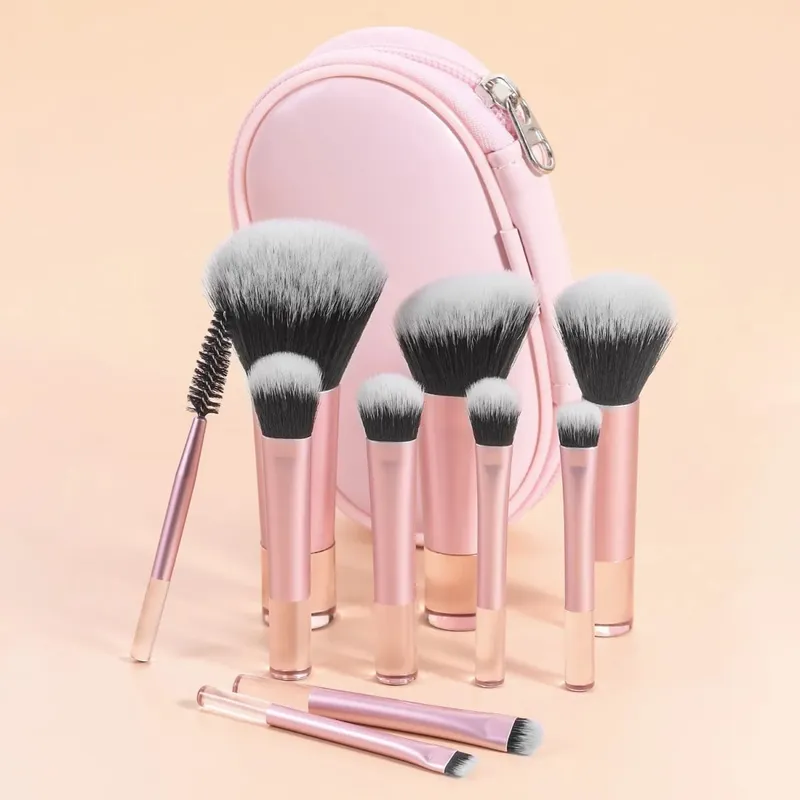 10-delt mini makeup børste sæt med taske Bærbar rejsestørrelse makeup børste fås i flere farver