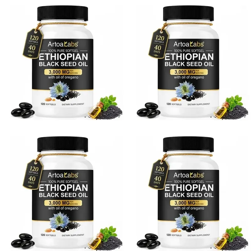 Minyak Habbatus Sauda Ethiopia 3000Mg Kapsul Gel Lunak dengan Minyak Oregano Mendukung Kesehatan Kekebalan Tubuh, Keseimbangan Pencernaan & Vitalitas Harian 120 Hitungan