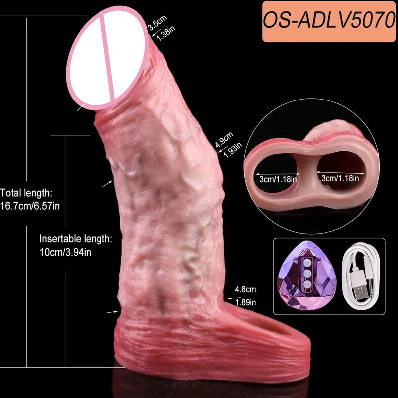 Ultra Realistic Vibrating Penis Sleeve Soft Silicone Hollow Cock Extender Vibration Adult Toy For 18+ Couples Sex Pleasure