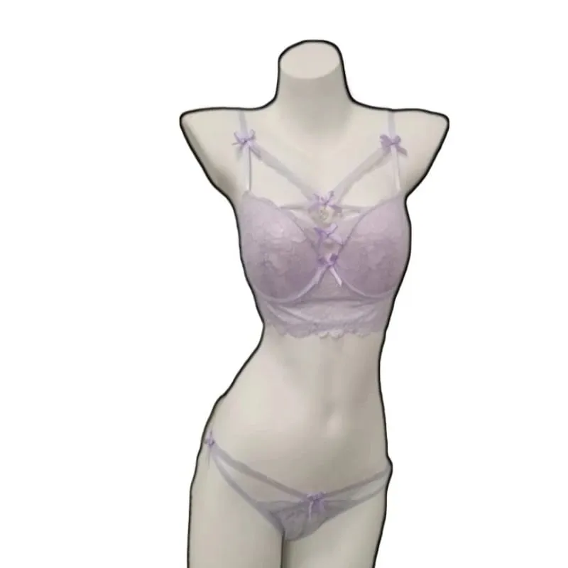 Alluring Lace Bra & Panty Set Heart Pendant Detail Bust Enhancing Push‑Up Design Soft Women Lingerie S‑XL 32‑38AB