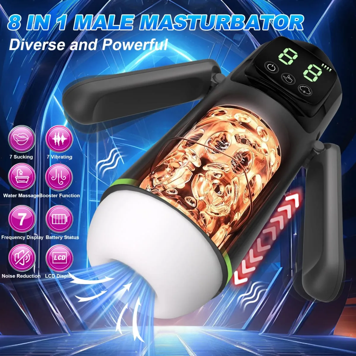 Automatic Vibration Sucking Male Masturbator Blowjob Masturbation with Handle LCD Display Penis Pump Stroker Sex Toy for Men 18+