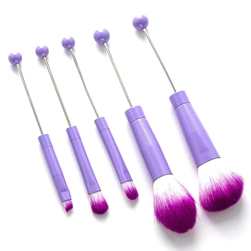 【5Pcs Beaded Eyeshadow Brush Diy Beaded Cosmetic Brush Make Up Brushes Tool Kit Metal Handle Durable Eye Makeup Brushes】