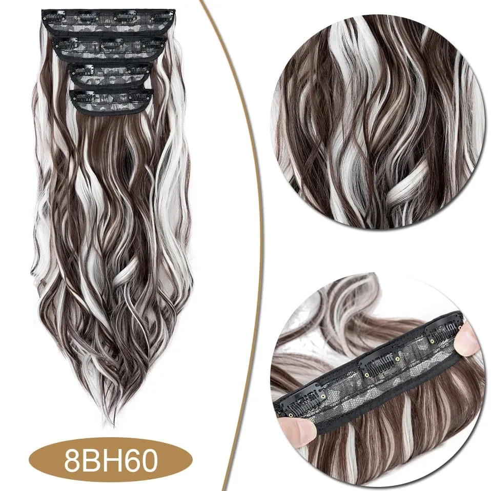 S-noilite Synthetic Hair 22inch Clips In Hair Extensions Long Wavy Clip In Hair Thick Double Weft 4Pcs/set Hairpieces For Women — image 18