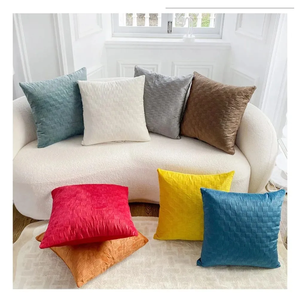 Mall Nordic Punching Process Checkered Velvet Cushion Cover 45x45cm Solid Color Decorative Throw Pillow Case for Sofa — image 6