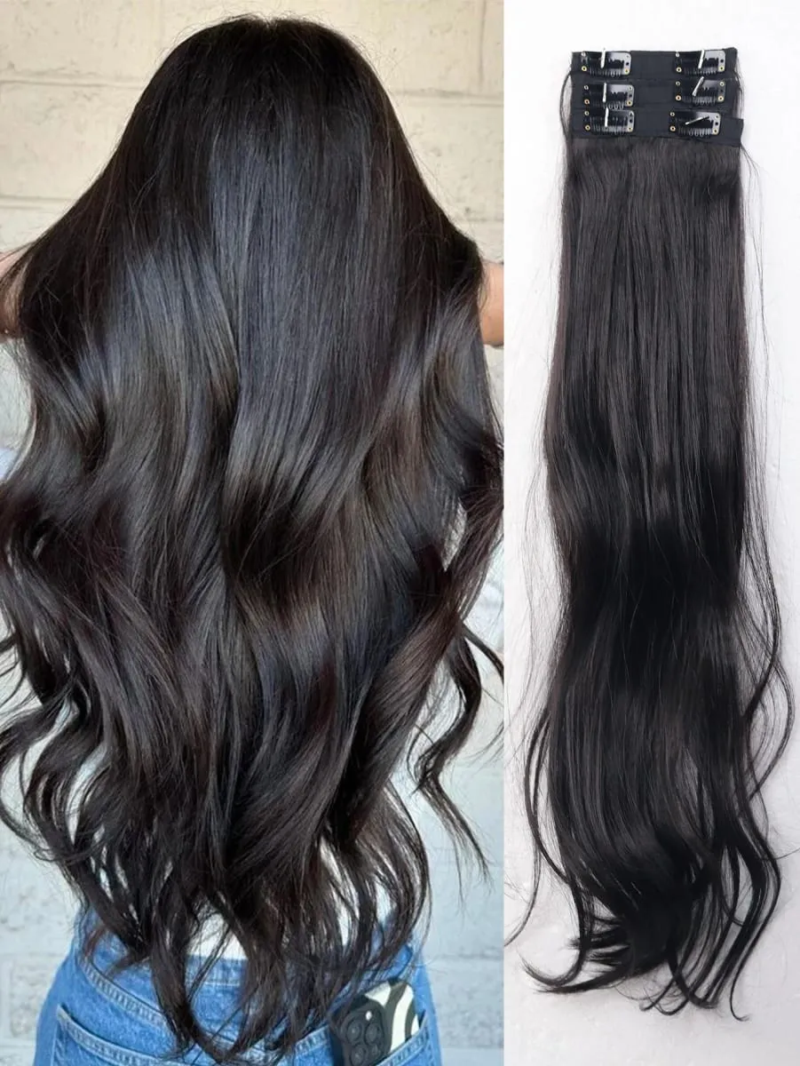3PCS 24Inch Synthetic Long Curly Wavy Clip In Hair Extension Lightweight Black Brown Hair Accessories Invisible Women Daily
