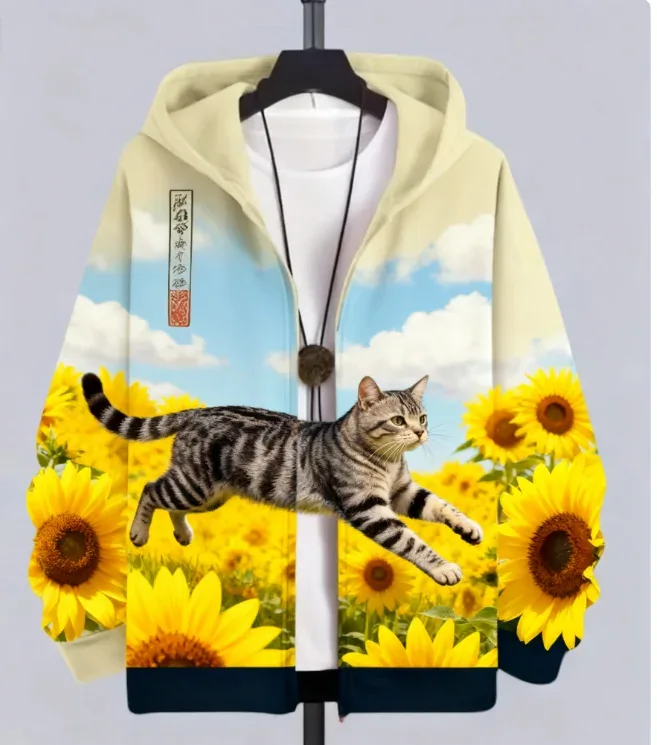 Hot Animal Cat Sweatshirt Zipper Hoodies 3D Printing Man Tracksuit Zipper Long Sleeve Fashion Hoodie Men's Y2K Clothing — image 3