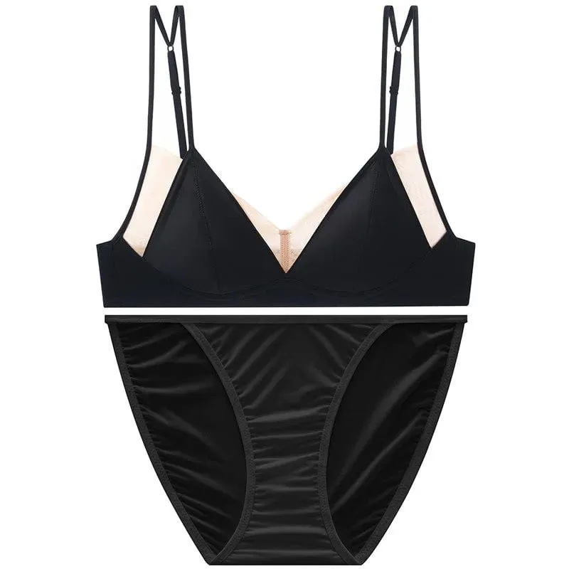 Premium Sexy Leopard Lingerie Kit Wireless Thin French Triangle Cup Comfy Nude Shaping Women Summer Daily Underclothes M-XL Bra