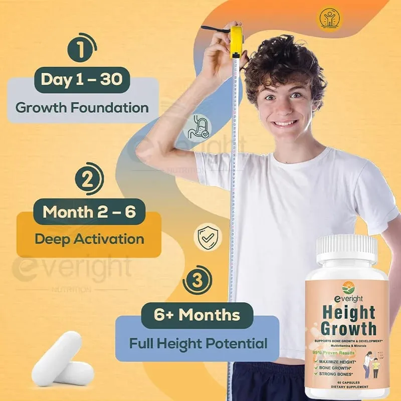 Bone Strength Supplement - for Natural Height Growth Adult and Kids - High Absorption - Calcium Magnesium Zinc Multivitamins