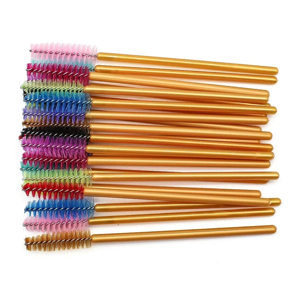 50Pcs Disposable Eyelash Makeup Brush Mascara Wands Gold Mini Eye Lash Brushes Short Eyebrow Comb Eyelashes Extension Tool — image 6