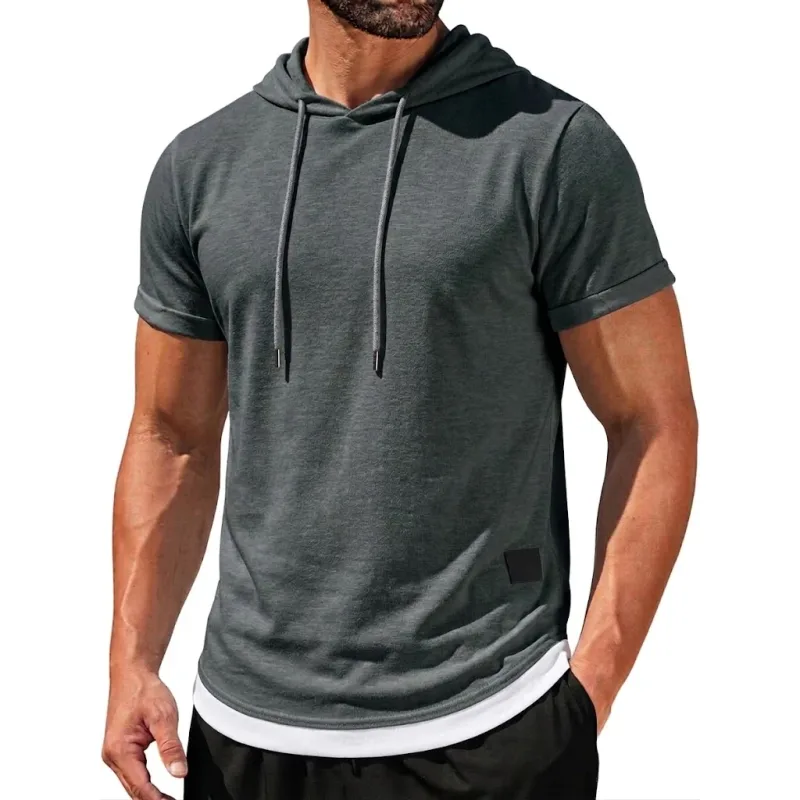 Summer Short Sleeve Hoodie Man Casual Thin T-Shirts Lightweight Pullover Hoodies Breathable Sweatshirt Korean Streetwear Gym Man — image 8