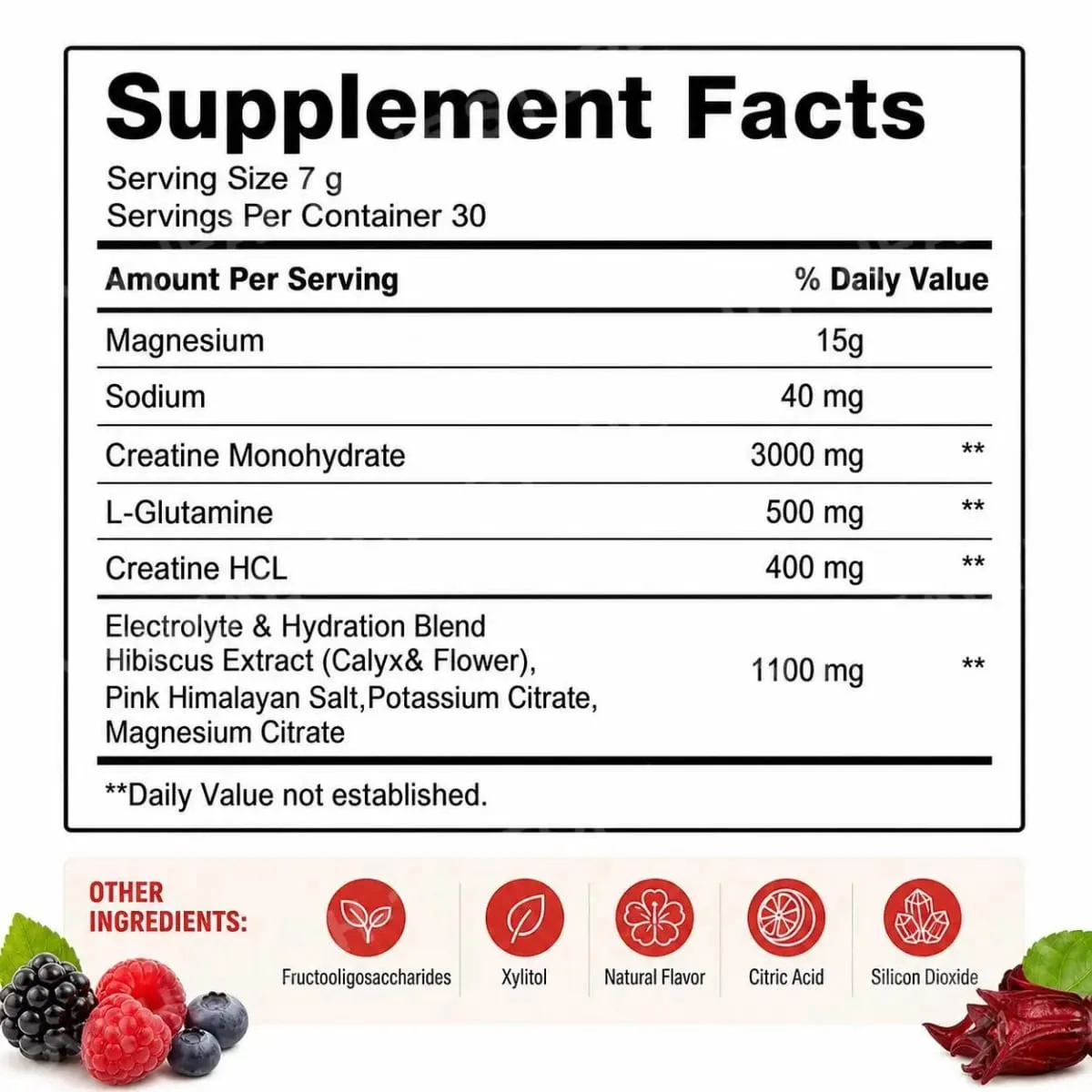 Docteat Creatine Monohydrate Powder with Creatine HCl L-Glutamine and Electrolytes for Muscle & Workout Support Berry Hibiscus — image 3
