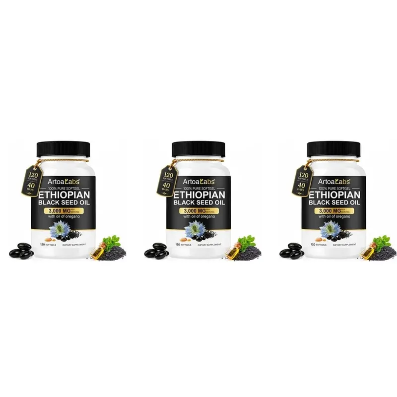 Minyak Habbatus Sauda Ethiopia 3000Mg Kapsul Gel Lunak dengan Minyak Oregano Mendukung Kesehatan Kekebalan Tubuh, Keseimbangan Pencernaan & Vitalitas Harian 120 Hitungan