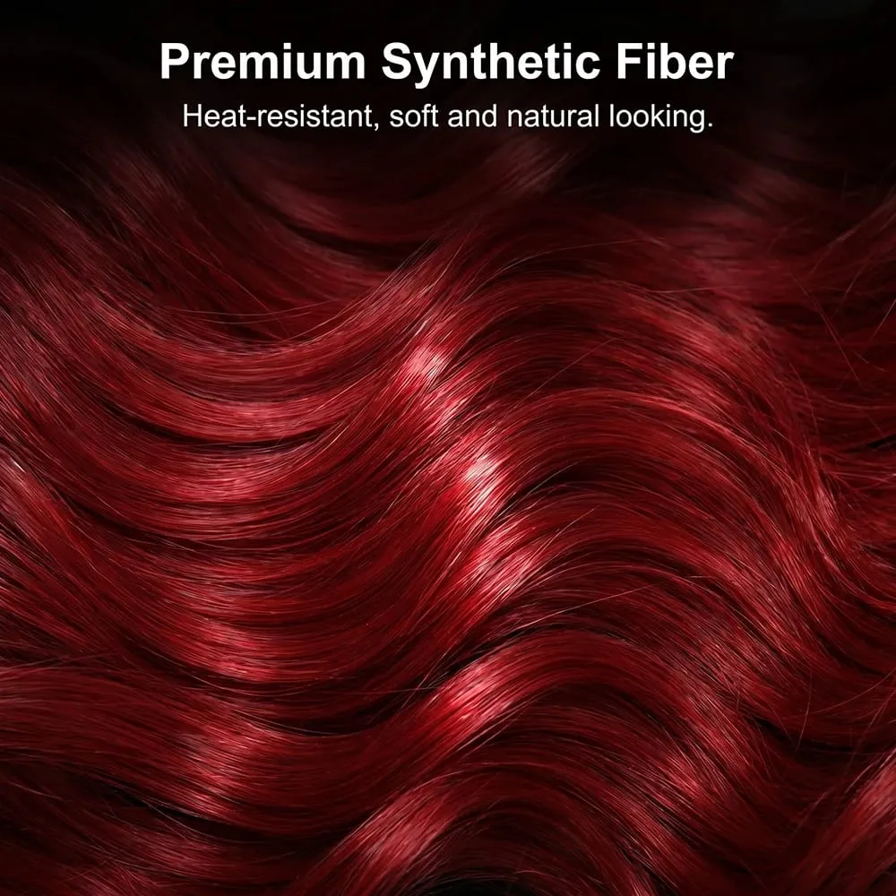 26" Invisible Wire Hair Extensions Curly Burgundy No Clip Synthetic Hairpiece Women Natural Heat Resistant Fiber Hairpieces — image 6