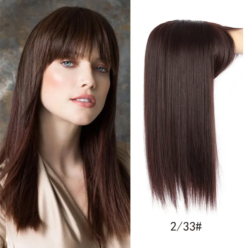 Synthetic 16inch Straight Topper Hair with 3 Clips for Women Hairpieces for Thinning Hair Featuring Bangs Easy to Wear — image 10