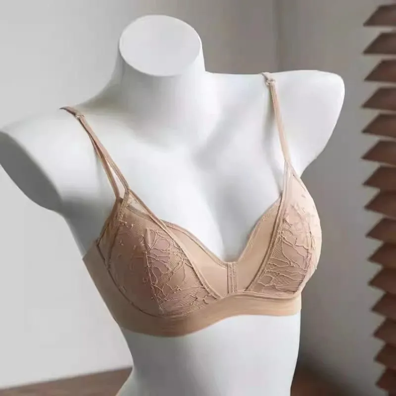 French Lace Bra Women Wireless Unlined Sheer See Through Sexy Demi Cup Lightweight Comfort Summer Lingerie Set Small Bust S-XL — image 9
