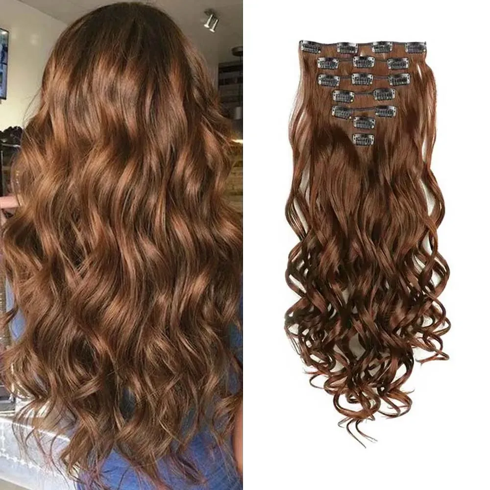 7pcs/set 22inch Elegant Wavy Clip-In Hair for Instant Volume & Everyday Glamour Suitable For All Women Synthetic Extension