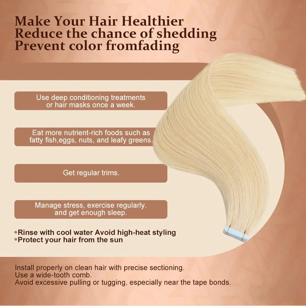 Blonde Tape in Hair Extensions Human Hair Platinum #60 Straight Seamless Skin Weft Tape in Real Human Hair Extensions 50G — image 3