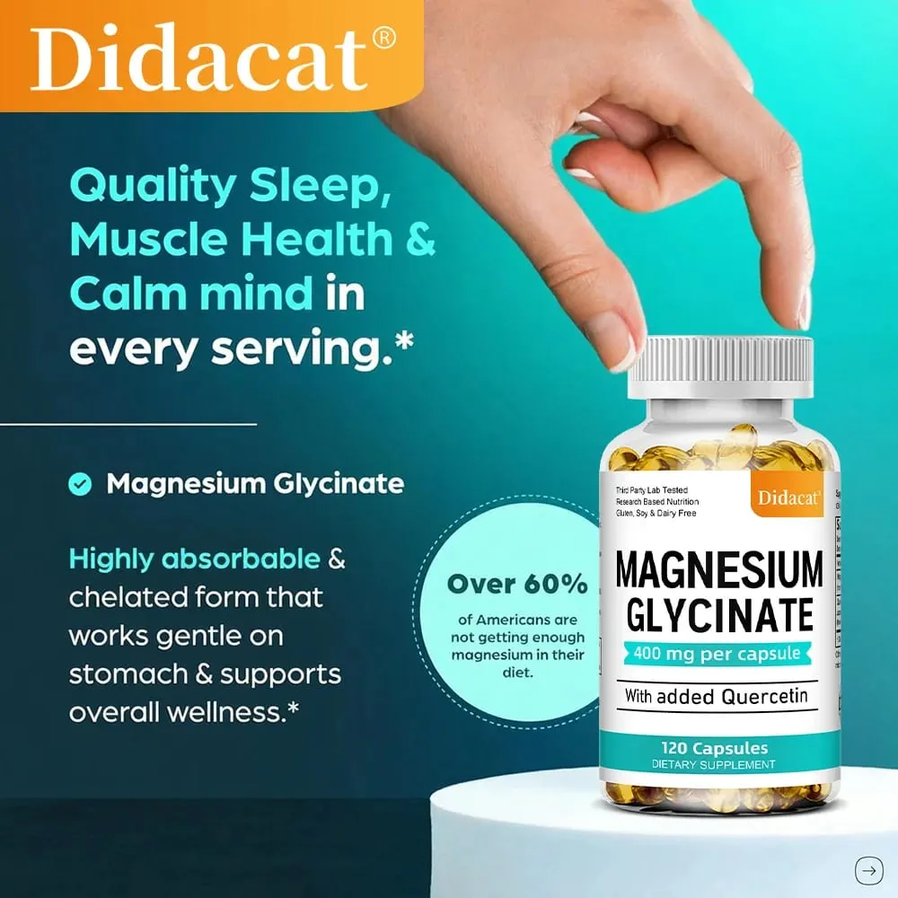Magnesium Glycinate - med Quercetin Förbättra kardiovaskulär hälsa Minska stress och främja hälsosam sömnmuskeltillväxt — image 4