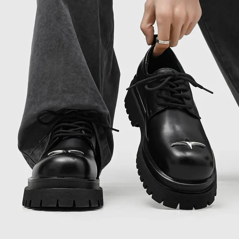 Men's Lace‑Up Platform Derby Shoes Metal Decor Chunky Sole Fashion Casual Footwear Non‑Slip Daily Walking Shoes — image 4