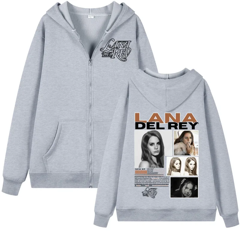 Singer Lana Del Rey Graphic Zipper Hoodie Men Women Fashion Aesthetic Zip Up Pullovers High Quality Fleece Oversized Sweatshirts — image 7