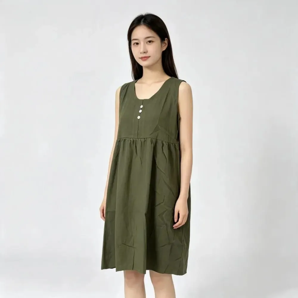 2026 Women's Cotton Linen Sleeveless Dress Casual Button Down Loose Midi Dresses for Summer Women's Casual Dresses Y2K Clothes — image 6