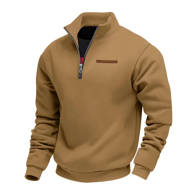 American autumn and winter heavy fleece long-sleeved men's sweater half zipper loose stand-up collar pullover men's sweater — image 34