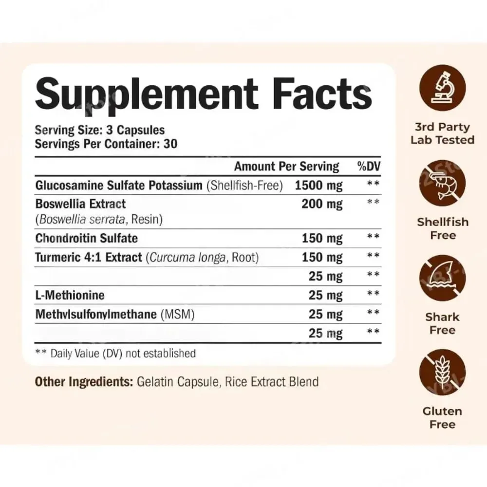 Glucosamine Chondroitin MSM Supplement Capsules with Turmeric Daily Joint Care Support Formula 90 Pieces — image 4