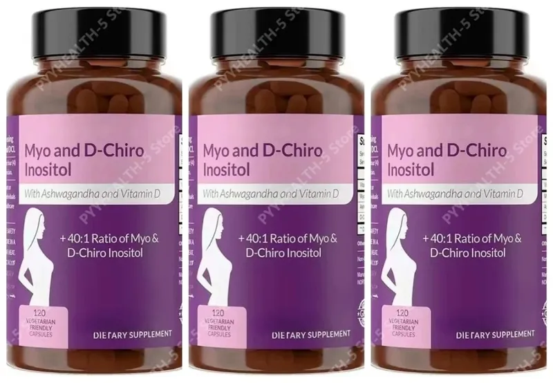 Cápsulas de Myo-Inositol e D-Chiro Inositol 40:1 Vitamina D3 Ashwagandha Suplemento diário de bem-estar com 120 contagens — image 9