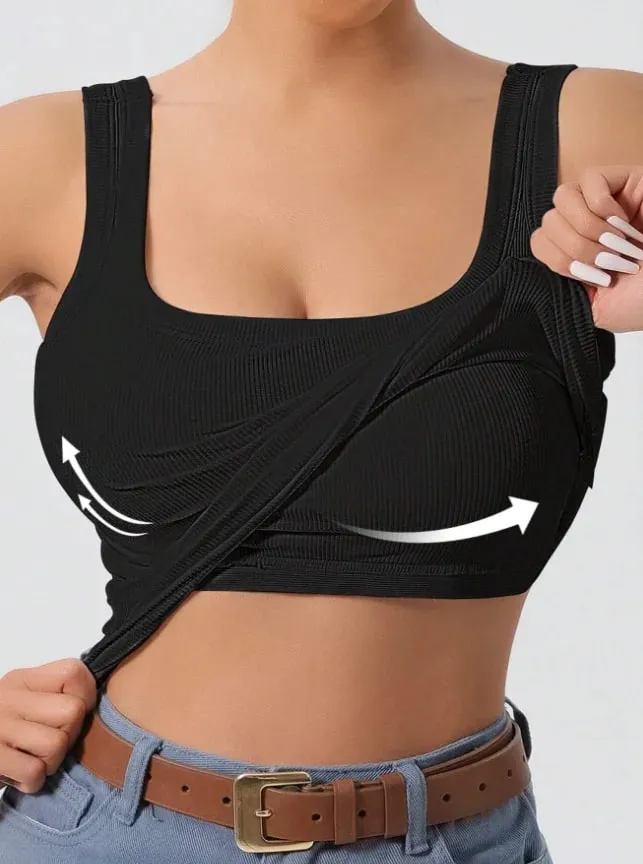 2026 Summer Women's Western-style One-piece Built-in Bra Ribbed Square Neck Slimming Versatile Outerwear Base Layer Tank
