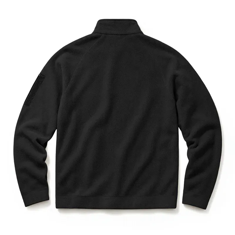 Men Fleece Stand Collar Sweatshirt Diagonal Zipper Arm Pocket Long Sleeve Loose Casual Pullover Autumn Winter Outdoor Tops — image 18