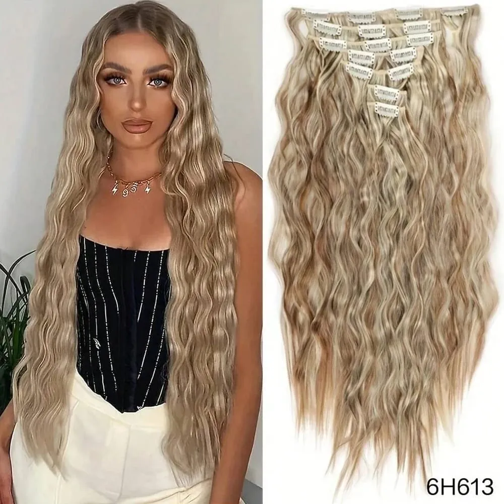 Synthetic Clip In Hair Extensions 7PCS Set Kinky Curly 20inch Long Clip On Hairpiece Style For Women Girls Daily Party — image 14