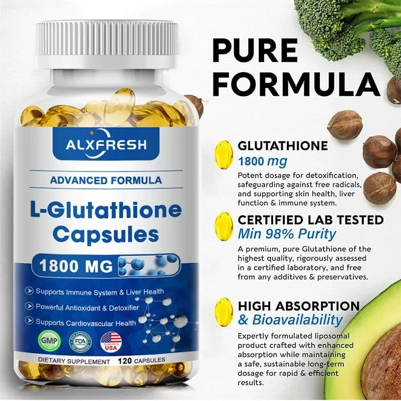 Alxfresh L-Glutathion 1800 mg | L-Glutathion gereduceerd supplement | Niet-GMO en glutenvrij | Immuniteitssysteem | Antioxidant-ondersteuning — image 2