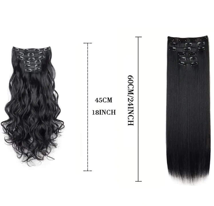 Black Hair Extensions 6pcs/set Women Long Straight Synthetic Full Head Clip 16Clips Ombre Heat Resistant Fiber Hair Kpop Cosplay — image 3