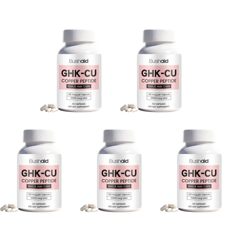 BushAid GHK-Cu Copper Peptide Capsules with Collagen Hyaluronic Acid Vitamin C Skin Firmness & Hair Growth Support 90 Count