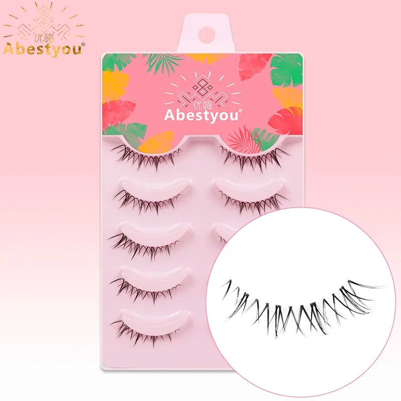 Abestyou 3d Short 9mm Faux Cils Small Thin Light Cat Eye Camellia Winged Lash Transparent Clear Stripe Mink Eyelash Lower Lashes — image 2