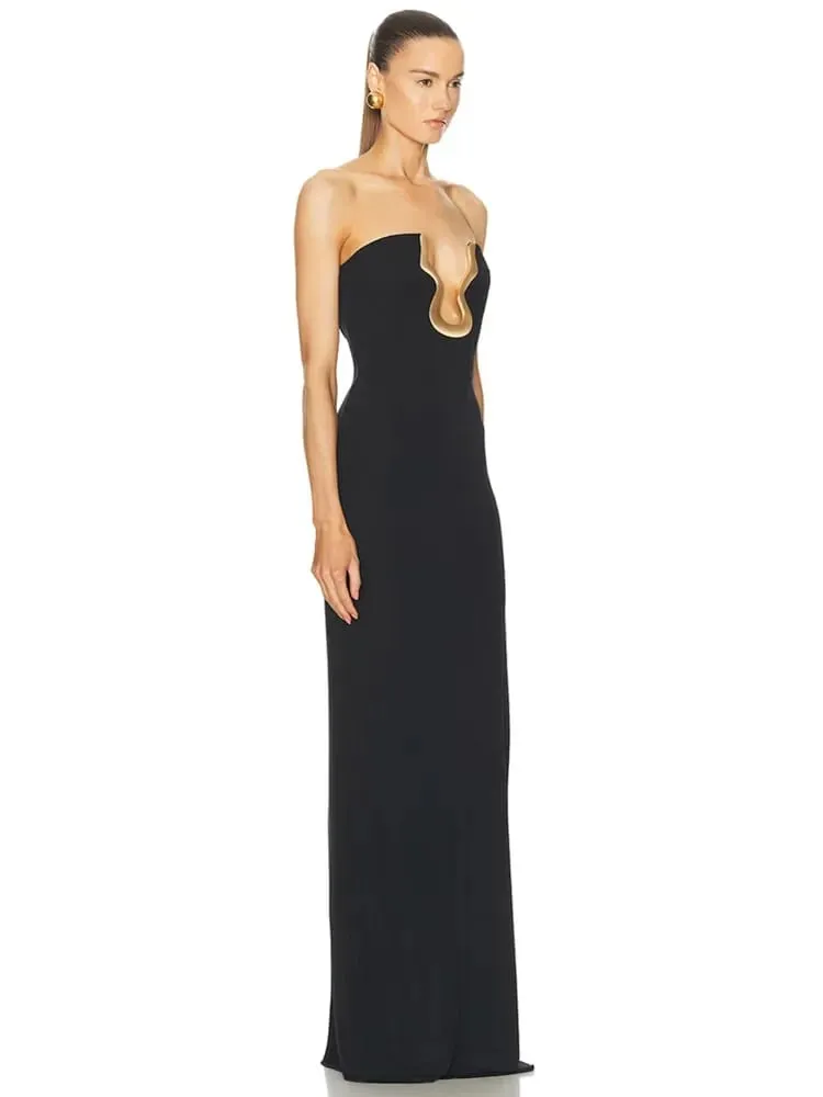2025 Celebrity Women Sexy senza spalline Backless Nero Maxi lungo aderente vestito dalla fasciatura Elegante abito da sera per club — image 5