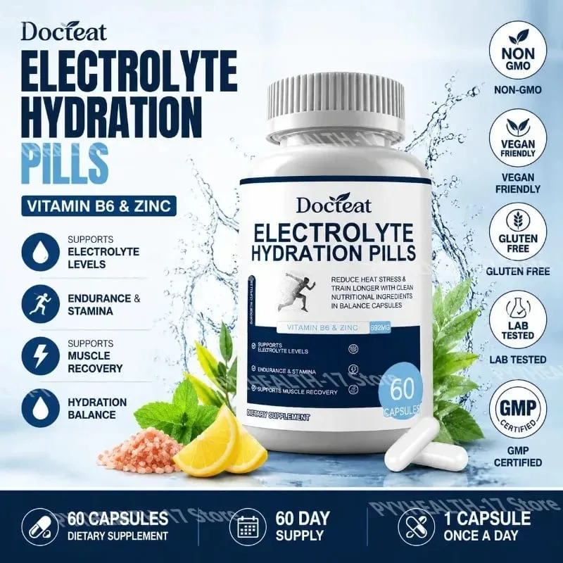 Electrolyte Hydration Capsules with Vitamin B6 & Zinc for Hydration Endurance & Muscle Recovery Support 60 Capsules — image 2