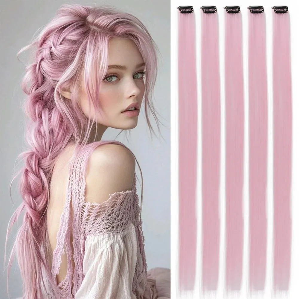 Synthetic Colorful 5pcs/set Clip Hair Extensions High Temperature Long Straight Hairpieces for Women Daily Party Use — image 11